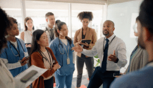 A CPA for medical professionals talks to a group of healthcare workers.